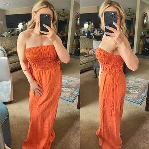 Peony | NWOT! Strapless Linen Shirred Midi Dress Size: Medium